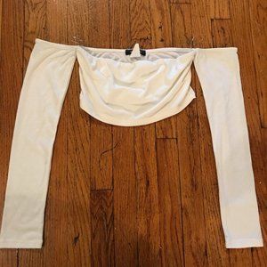 BLVD white long sleeve no-shoulder bandeau, size S